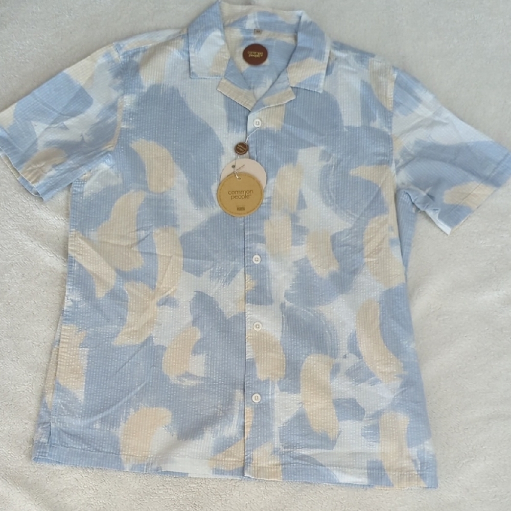 Men's Blue and Cream Casual Shirt